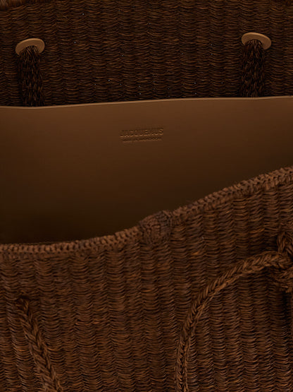 Mini Shopper Tote Basket Bag by Jacquemus for women in raffia polyester polyurethane python leather brown, camel & signature features an sumptuous Turismo Raffia Polyester Polyurethane Python Leather Mini Shopper Tote Basket Bag design with a secure zipper, magnetic & open-top, ample , and versatile handle for an sumptuous finish.