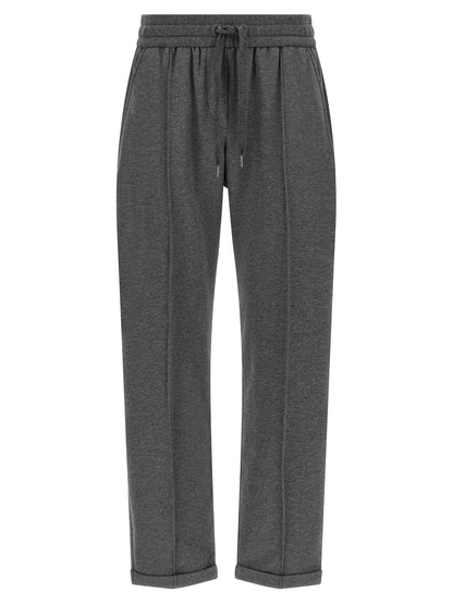 Joggers by Brunello Cucinelli for women in stretch cotton gray features an refined tailoring silhouette, showcasing a premium flared & relaxed-fit with a high rise and long cut for a refined tailoring look.