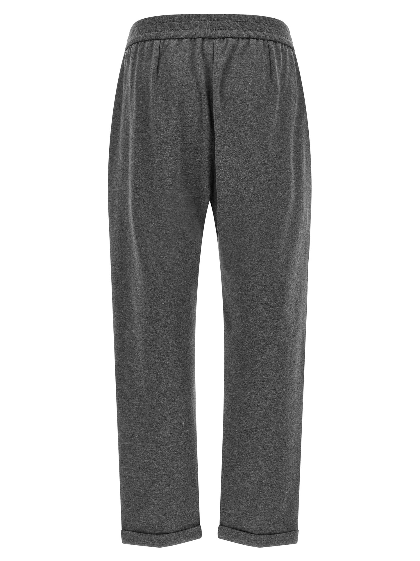 Joggers by Brunello Cucinelli for women in stretch cotton gray presents a tailored silhouette, showcasing a tailored flared & relaxed-fit and long cut with a refined high rise for a truly tailored aesthetic.
