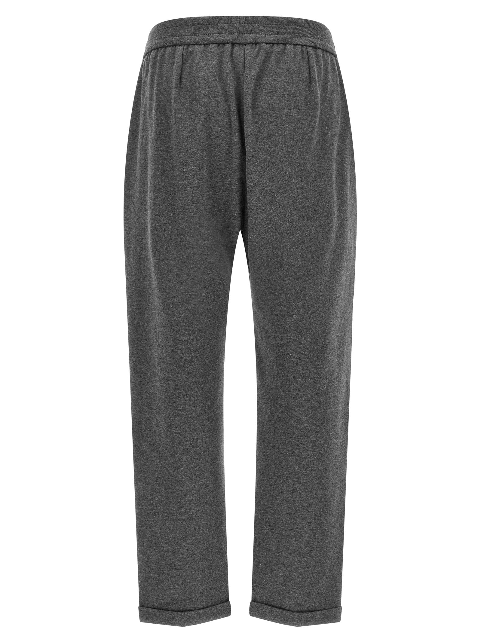 Joggers by Brunello Cucinelli for women in stretch cotton gray presents a tailored silhouette, showcasing a tailored flared & relaxed-fit and long cut with a refined high rise for a truly tailored aesthetic.