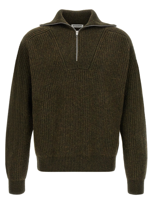Cardigan by Jil Sander for men in wool bicolour & green features an impeccable silhouette, showcasing a sophisticated turtle neckline and detail for a truly impeccable finish.