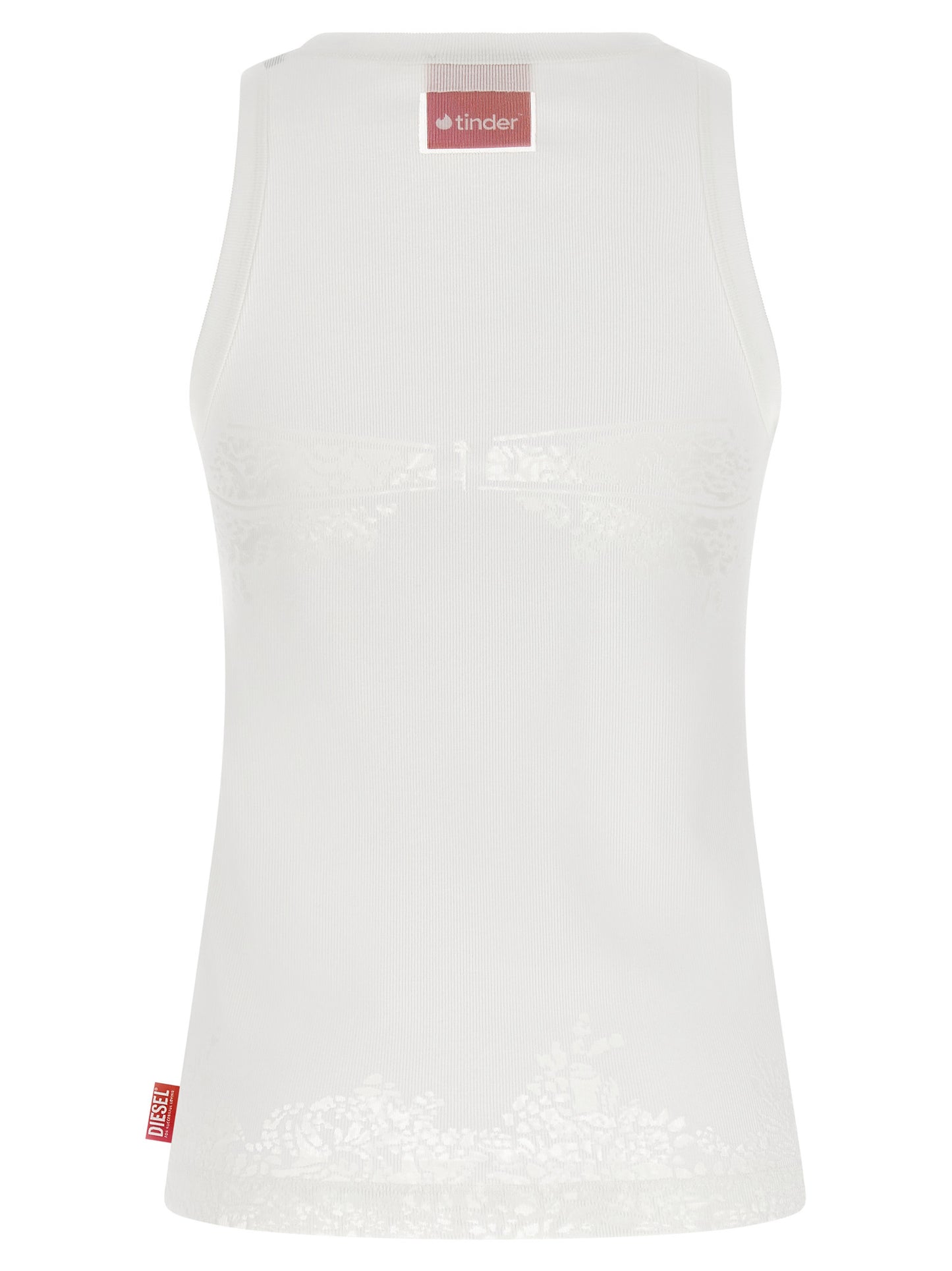 Tank Top by Diesel for women in stretch polyester cotton white showcases a streamlined Women's Round Neck Stretch Polyester Cotton Tank Top design with a streamlined and round neckline.