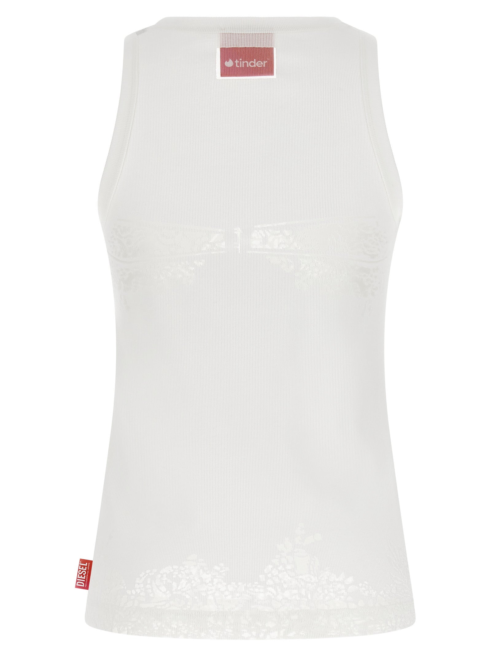 Tank Top by Diesel for women in stretch polyester cotton white showcases a streamlined Women's Round Neck Stretch Polyester Cotton Tank Top design with a streamlined and round neckline.