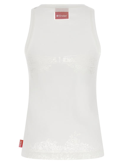Tank Top by Diesel for women in stretch polyester cotton white showcases a streamlined Women's Round Neck Stretch Polyester Cotton Tank Top design with a streamlined and round neckline.