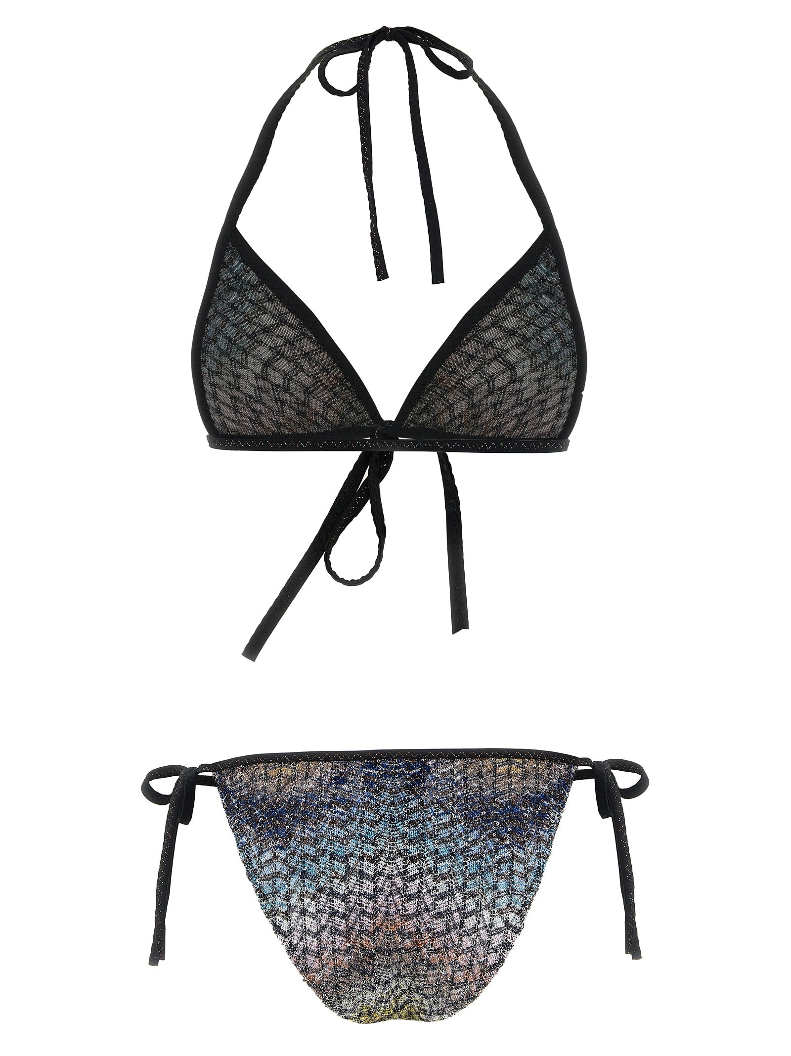 Bikini by Missoni for women in metallized fiber polyamide & sequins multicolor presents a provocative silhouette, artfully capturing the essence of the provocative Women's Metallized Fiber Polyamide & Sequins Bikini design for a sophisticated look.