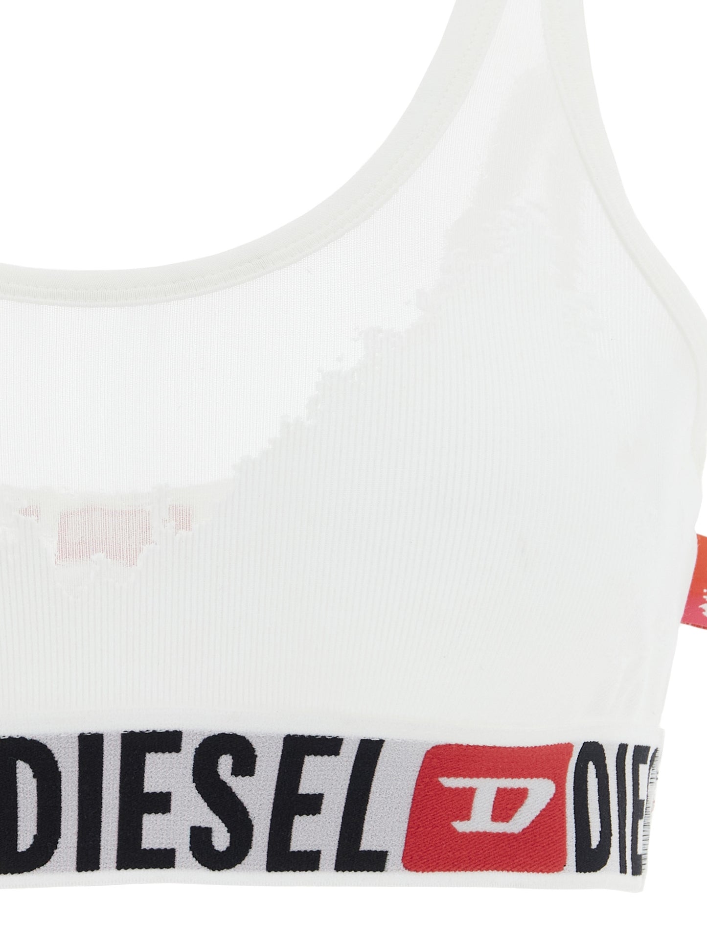 Bra by Diesel for women in stretch polyester cotton transparent, white & jacquard features a sultry design from the Women's Stretch Polyester Cotton Bra collection, offering a sultry fit and sophisticated support for an elegant silhouette.
