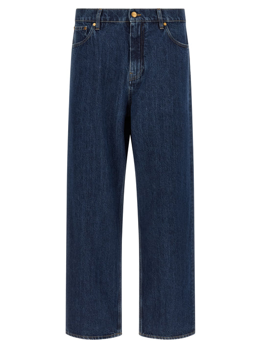 Jeans by Jil Sander for men in denim cotton blue & signature features a refined silhouette with a refined straight-leg & wide, defined by a mid rise and a refined long for a refined finish.