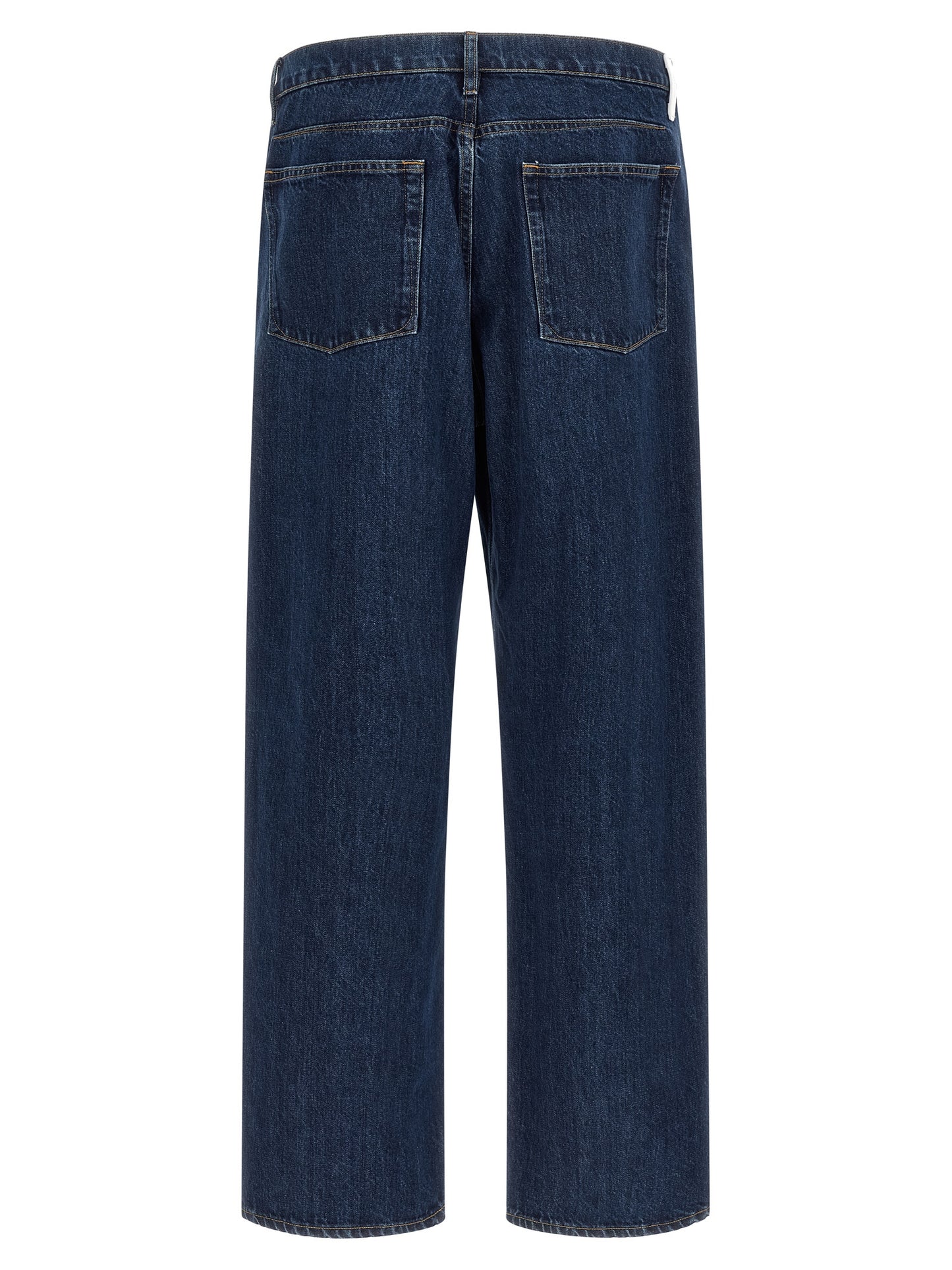 Jeans by Jil Sander for men in denim cotton blue & signature features an sartorial straight-leg & wide and long with a mid rise cut for a sartorial finish.