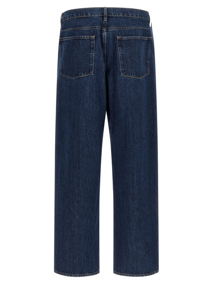 Jeans by Jil Sander for men in denim cotton blue & signature features an sartorial straight-leg & wide and long with a mid rise cut for a sartorial finish.