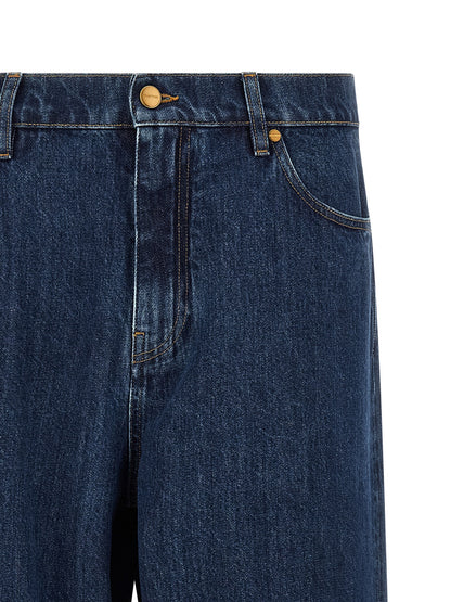 Jeans by Jil Sander for men in denim cotton blue & signature features an refined tailoring silhouette, showcasing a premium straight-leg & wide with a mid rise and long cut for a refined tailoring look.