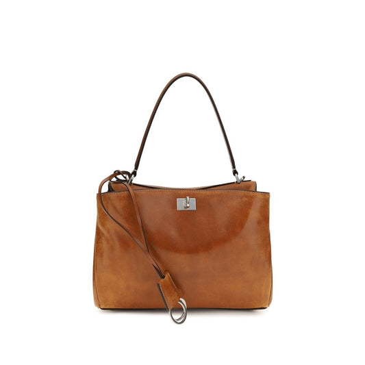 Handbag by Balenciaga for women in lambskin leather brown & silver presents a ornamental silhouette, showcasing a secure , ample built-in-compartments & external-pockets, and versatile shoulder-strap & handle for a ornamental finish.
