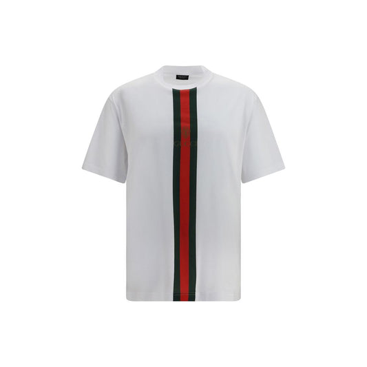 T-Shirt by Gucci for men in cotton white, print & striped features a plush silhouette, showcasing a sophisticated crew neckline and short-sleeve for a truly plush finish.