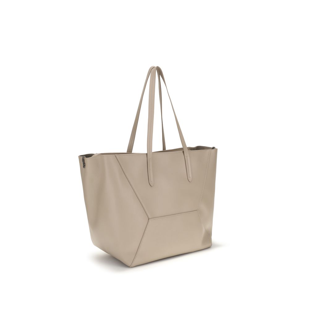 Shoulder Tote Bag by Brunello Cucinelli for women in bos taurus calf leather beige & print features a effortless sophistication silhouette, secured by a zipper with ample and versatile shoulder-strap & handle for a effortless sophistication finish.