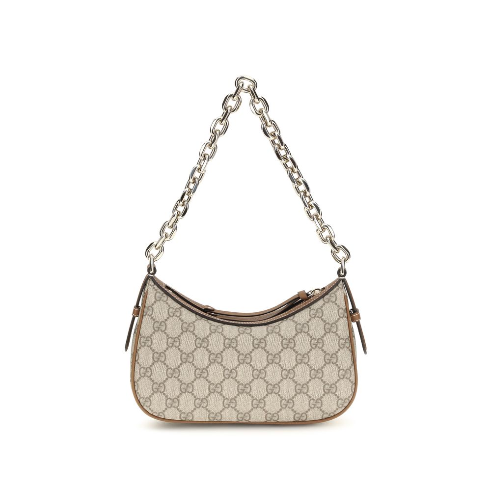 Small Shoulder Handbag by Gucci for women in leather beige, gold & monogram features a contemporary silhouette, showcasing a secure zipper, ample , and contemporary shoulder-strap for a sophisticated look.