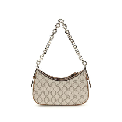 Small Shoulder Handbag by Gucci for women in leather beige, gold & monogram features a contemporary silhouette, showcasing a secure zipper, ample , and contemporary shoulder-strap for a sophisticated look.