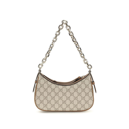 Small Shoulder Handbag by Gucci for women in leather beige, gold & monogram features a contemporary silhouette, showcasing a secure zipper, ample , and contemporary shoulder-strap for a sophisticated look.
