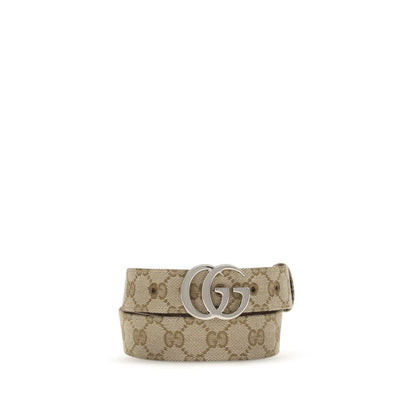 Belt by Gucci for women in fabric beige & silver features an artisanal finish, elegantly showcasing the signature style and artisanal craftsmanship of the Gg Marmont Fabric Belt design.