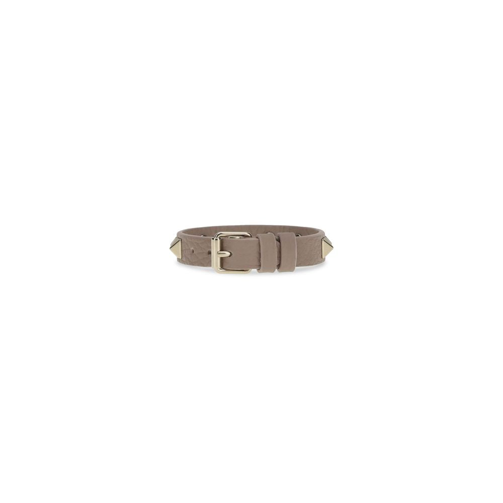 Bracelet by Valentino Garavani for women in bos taurus calf leather gray & gold features a architectural silhouette, elegantly showcasing a architectural that defines the Rockstud Women's Bos Taurus Calfskin Leather Bracelet aesthetic.