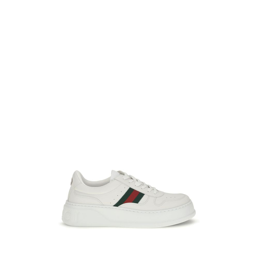 Sneakers by Gucci for men in bos taurus calf leather white presents a sumptuous silhouette, artfully capturing the essence of the Men's Chunky Bos Taurus Calf Leather Sneakers with its sumptuous chunky style design.