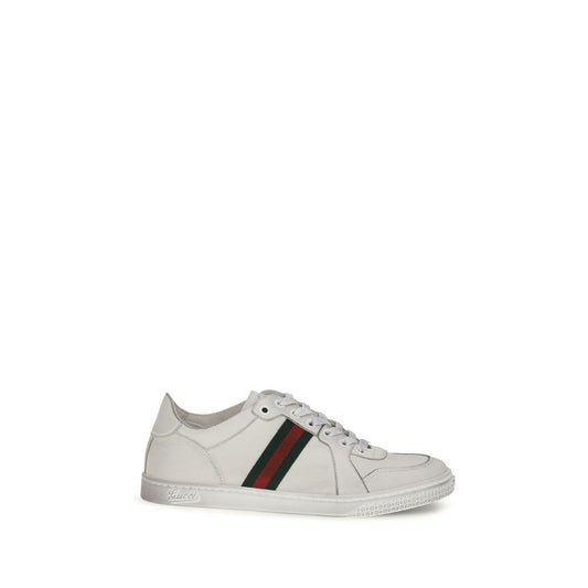 Athletic Sneakers by Gucci for women in bos taurus calf leather white & signature showcases a architectural silhouette, artfully capturing the essence of the Gg Women's Athletic Bos Taurus Calf Leather Sneakers with its signature architectural athletic style construction.
