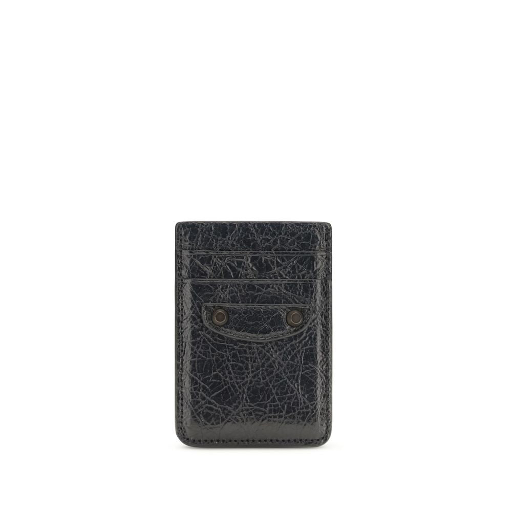 Cardholder Wallet by Balenciaga for men in lambskin leather black showcases a distinguished silhouette, artfully capturing the essence of the distinguished Le City Lambskin Leather Cardholder Wallet design with functional card-organization compact-design.