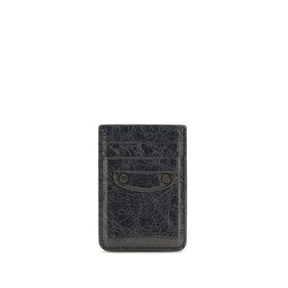 Cardholder Wallet by Balenciaga for men in lambskin leather black showcases a distinguished silhouette, artfully capturing the essence of the distinguished Le City Lambskin Leather Cardholder Wallet design with functional card-organization compact-design.