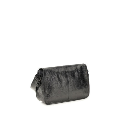 Small 2-in-1 Shoulder & Crossbody Flap Bag by Balenciaga for men in lambskin leather black features an effortlessly chic silhouette with a secure flap, zipper & magnetic, ample , and versatile crossbody-strap, shoulder-strap & adjustable-strap for effortlessly chic everyday luxury.