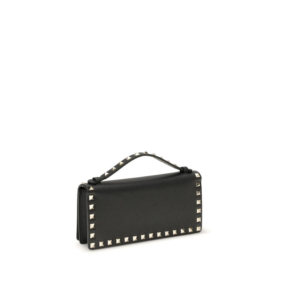Cardholder Wallet by Valentino Garavani for women in bos taurus calf leather black & signature presents a streamlined silhouette, showcasing the sophisticated design of the Rockstud Bos Taurus Calf Leather Cardholder Wallet collection with functional card-organization chain.