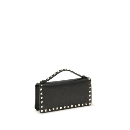 Cardholder Wallet by Valentino Garavani for women in bos taurus calf leather black & signature presents a streamlined silhouette, showcasing the sophisticated design of the Rockstud Bos Taurus Calf Leather Cardholder Wallet collection with functional card-organization chain.