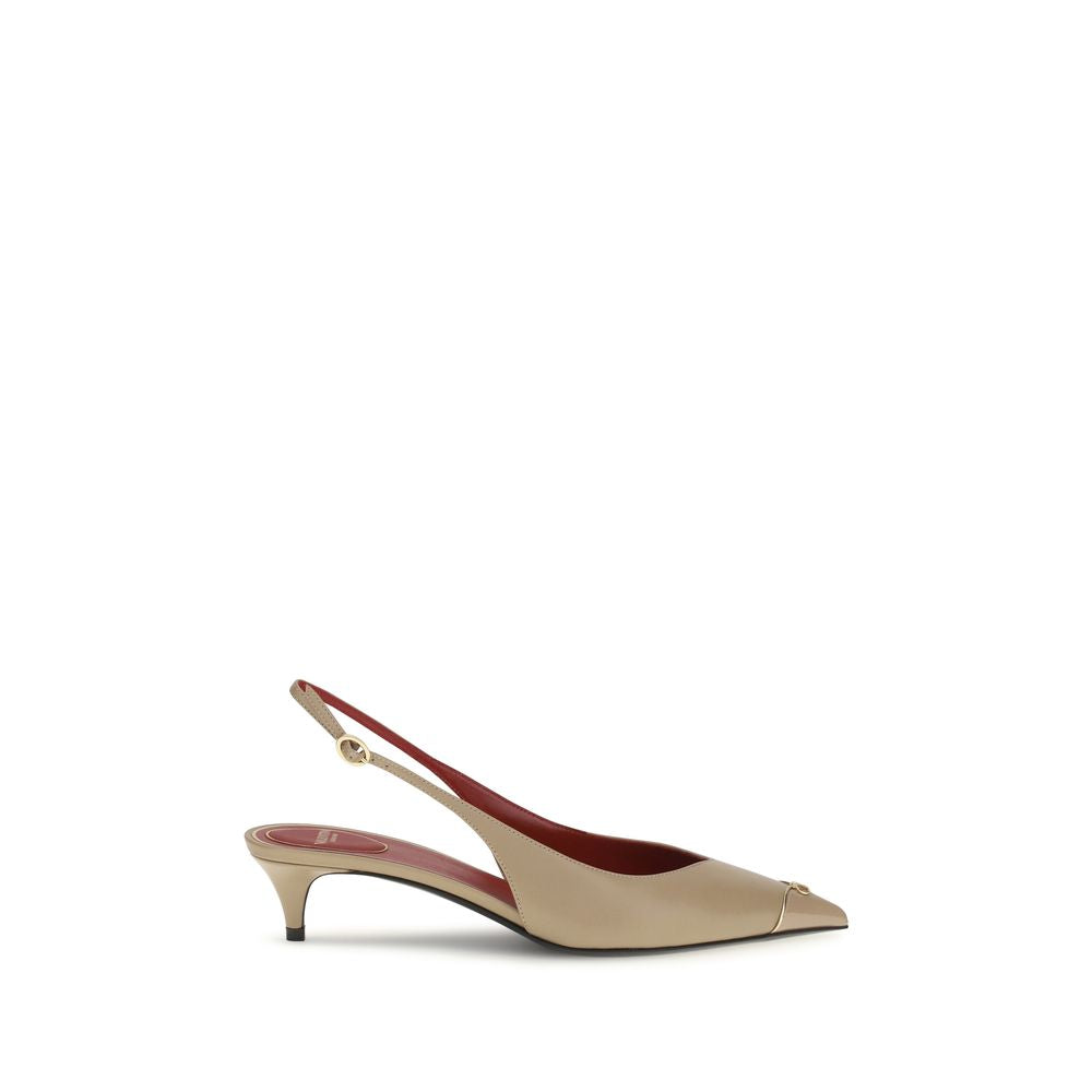 This Mid-Heel Kitten Slingback Pumps Heels by Valentino Garavani for women in bos taurus calf leather beige, gold & signature presents a effortlessly chic silhouette from the V Logo Women's Bos Taurus Calf Leather Mid-Heel Kitten Slingback Pumps Heels collection, featuring a effortlessly chic mid-heel kitten-heel and effortlessly chic pointed toe style.
