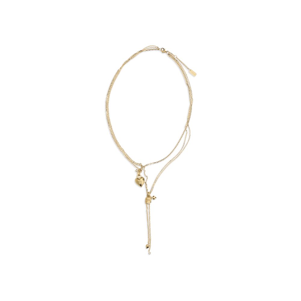 Necklace by Chloé for women in silk gold features an resplendent silhouette, showcasing a sophisticated chain pendant necklace design from the Heart Paddington Women's Gold Brass & Glass Necklace collection for a resplendent finish.