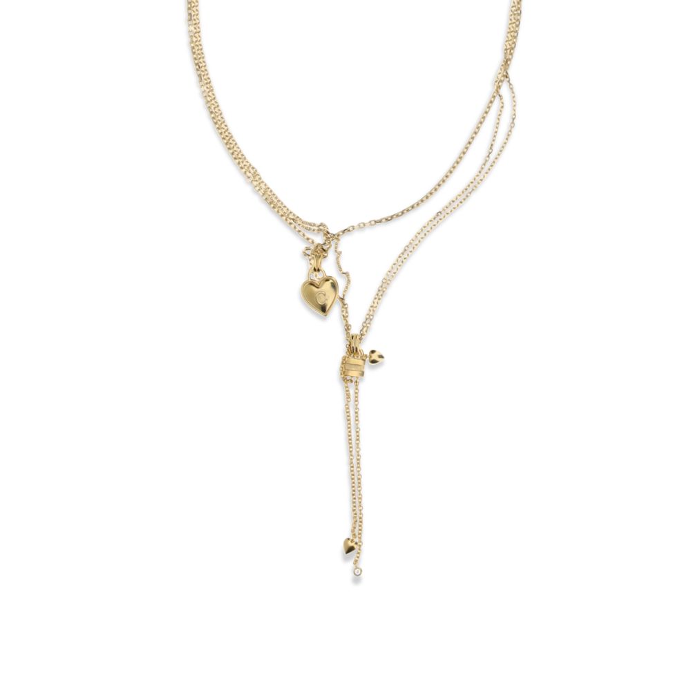 Necklace by Chloé for women in silk gold showcases a dynamic silhouette, artfully highlighting the chain pendant necklace design from the Heart Paddington Women's Gold Brass & Glass Necklace collection for a dynamic aesthetic.