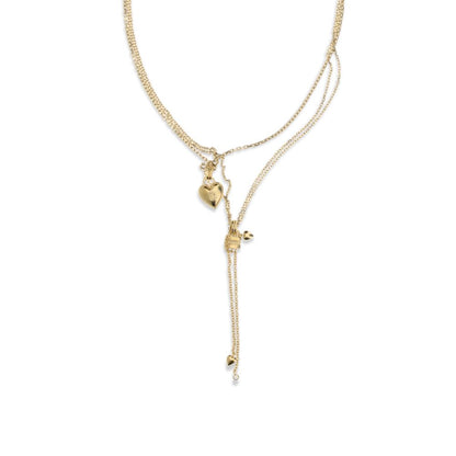 Necklace by Chloé for women in silk gold showcases a dynamic silhouette, artfully highlighting the chain pendant necklace design from the Heart Paddington Women's Gold Brass & Glass Necklace collection for a dynamic aesthetic.