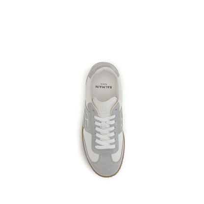 Athletic Sneakers by Balmain for men in bos taurus suede calfskin leather white showcases a architectural silhouette, artfully capturing the essence of the Men's Athletic Bos Taurus Suede Calfskin Leather Sneakers with its signature architectural athletic style construction.