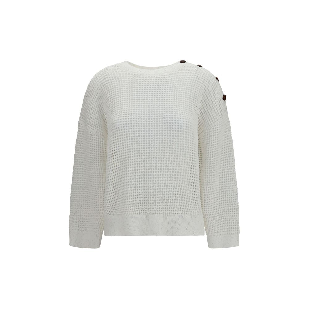Sweatshirt by Brunello Cucinelli for women in polyester cotton & sequins white & patterned features an exquisite silhouette, showcasing and crew neckline details for a exquisite look.