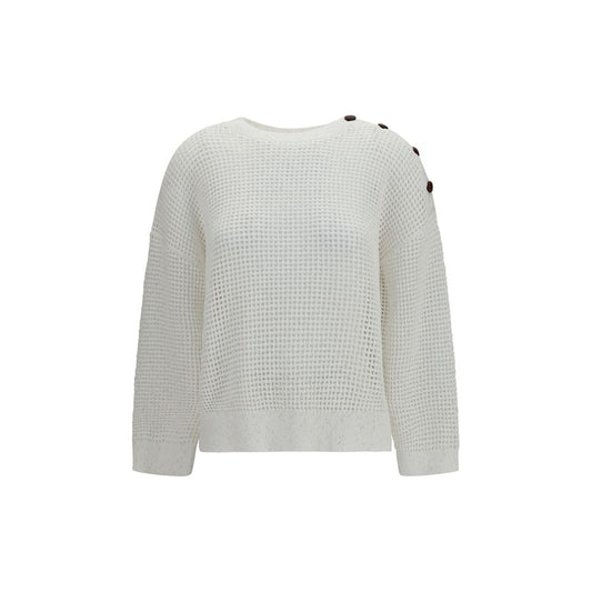 Sweatshirt by Brunello Cucinelli for women in polyester cotton & sequins white & patterned features an exquisite silhouette, showcasing and crew neckline details for a exquisite look.