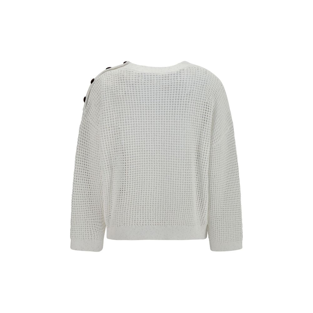 Sweatshirt by Brunello Cucinelli for women in polyester cotton & sequins white & patterned showcases a slouchy chic silhouette, artfully detailed with a slouchy chic crew neckline and for a slouchy chic finish.