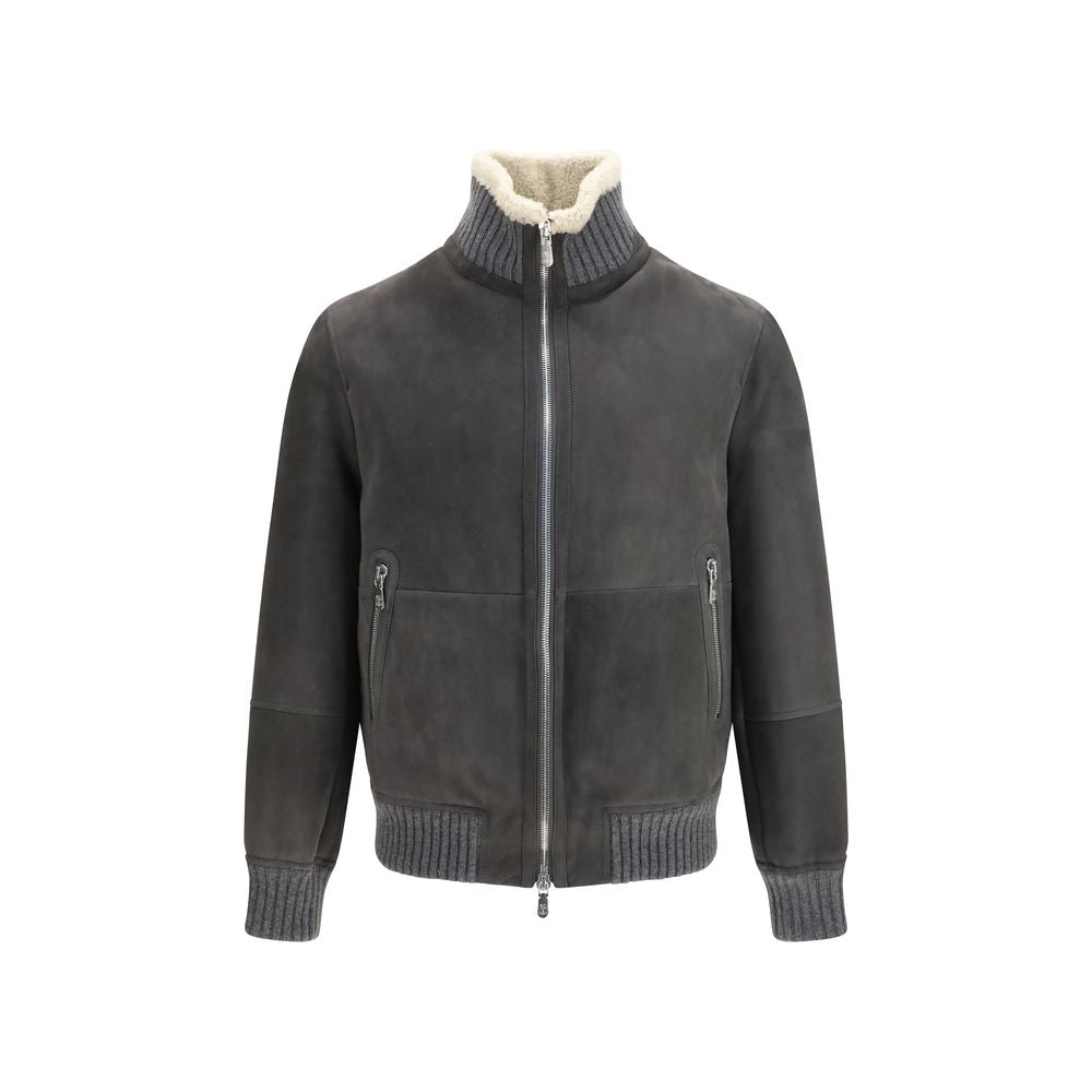 Overcoat by Brunello Cucinelli for men in merino wool gray & signature features an satoral silhouette, showcasing a sophisticated high-collar high-neck neckline and satoral for a premium, timeless look.