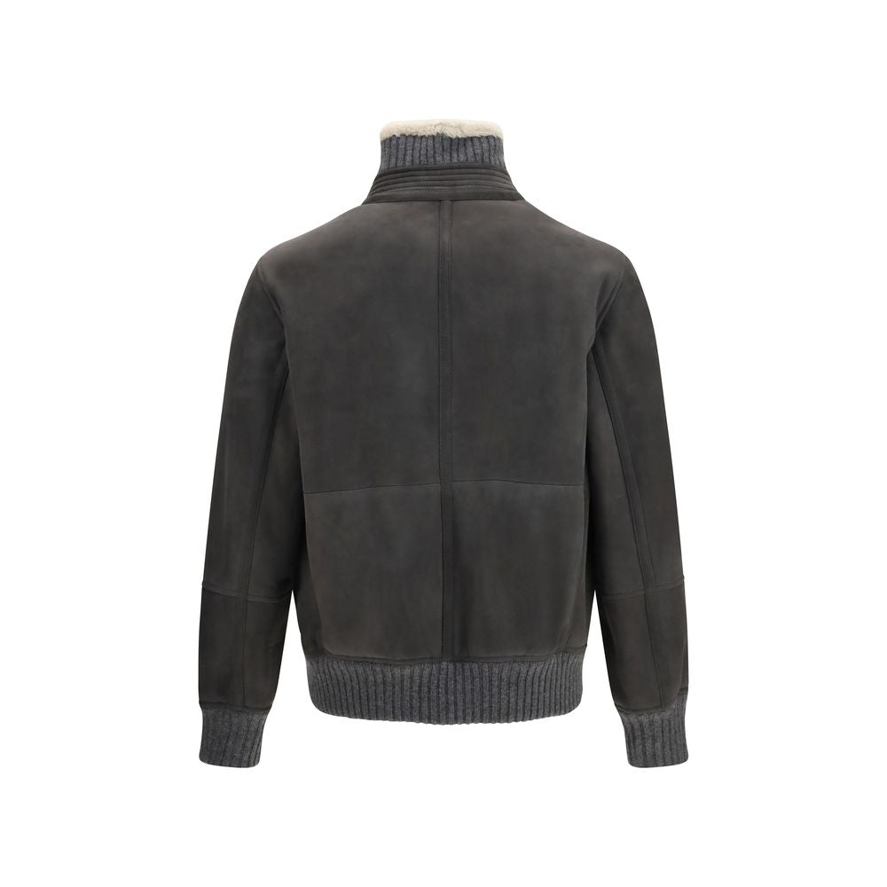 Overcoat by Brunello Cucinelli for men in merino wool gray & signature presents a luxurious silhouette, showcasing a luxurious high-collar high-neck neckline and sophisticated for a premium, luxurious look.