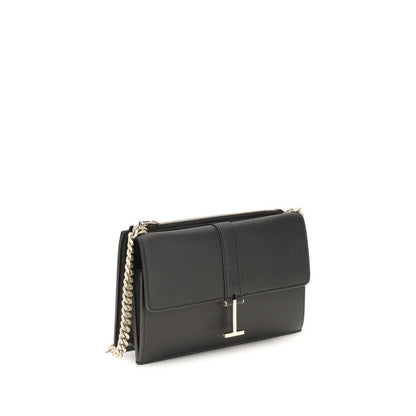 Shoulder Flap Bag by Tom Ford for women in bos taurus calf grained leather black, gold & signature presents a versatile silhouette, showcasing a secure flap & zipper and versatile with versatile shoulder-strap for a sophisticated look.