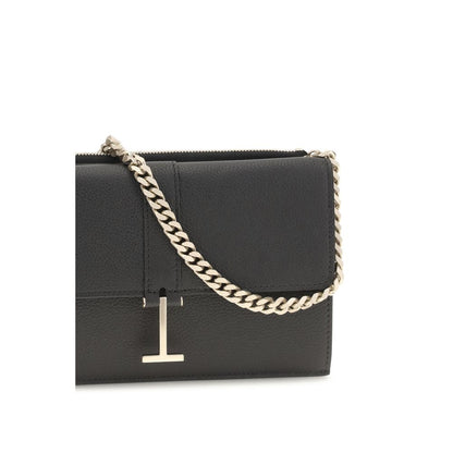 Shoulder Flap Bag by Tom Ford for women in bos taurus calf grained leather black, gold & signature showcases a enviable silhouette, artfully detailed with a secure flap & zipper, organized , and versatile shoulder-strap for a enviable look.