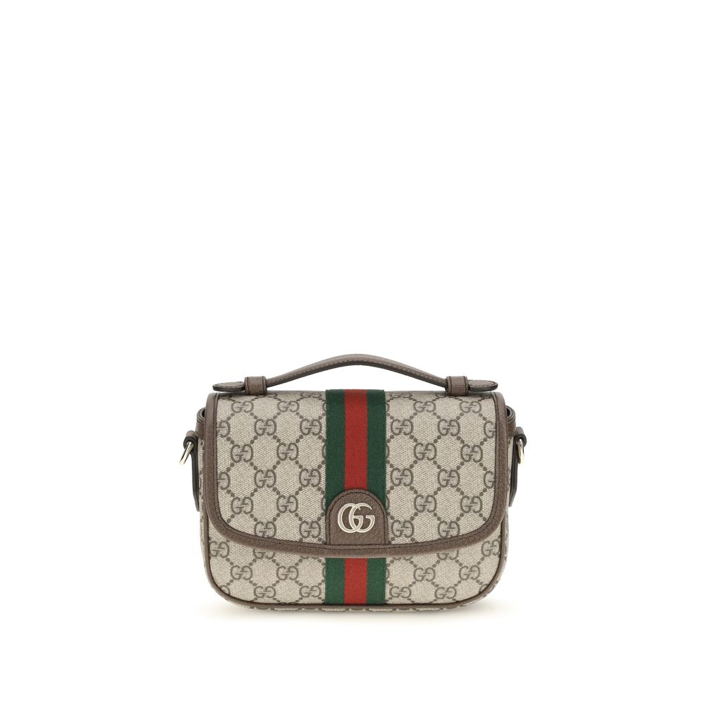 Small Flap Handbag by Gucci for women in leather beige, gold, monogram & striped features a refined silhouette, showcasing a secure flap & magnetic, organized , and versatile shoulder-strap, handle, adjustable-strap & detachable-strap for a refined finish.