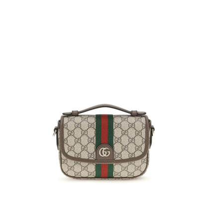 Small Flap Handbag by Gucci for women in leather beige, gold, monogram & striped features a refined silhouette, showcasing a secure flap & magnetic, organized , and versatile shoulder-strap, handle, adjustable-strap & detachable-strap for a refined finish.