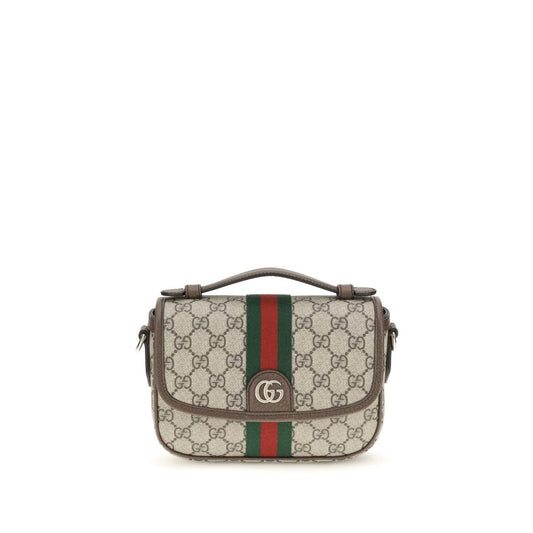 Small Flap Handbag by Gucci for women in leather beige, gold, monogram & striped features a refined silhouette, showcasing a secure flap & magnetic, organized , and versatile shoulder-strap, handle, adjustable-strap & detachable-strap for a refined finish.