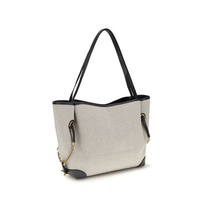 Bucket Tote Shoulder Bag by Chloé for women in cotton canvas & calf leather gray, gold & signature features a distinguished silhouette, showcasing a secure and distinguished with versatile for a distinguished finish.