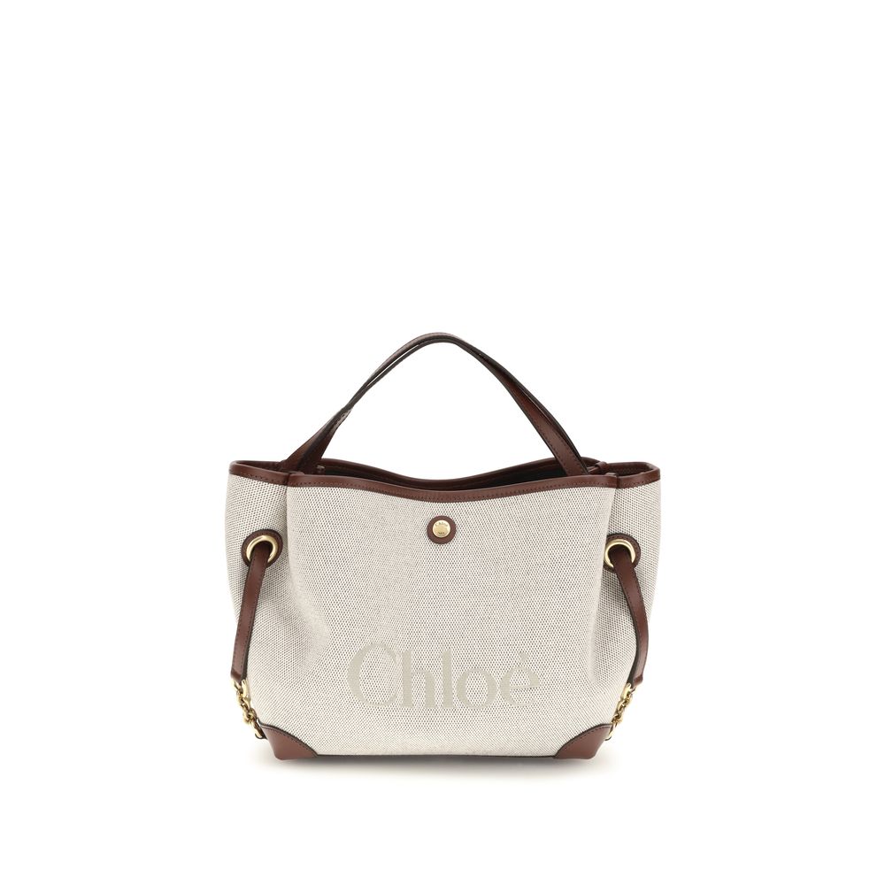 Handbag by Chloé for women in modal & cotton beige & jacquard features a signature silhouette, showcasing a secure magnetic & button and signature with versatile shoulder-strap, handle & adjustable-strap for a sophisticated look.