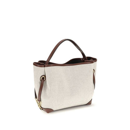 Handbag by Chloé for women in modal & cotton beige & jacquard features a refined silhouette, showcasing a secure magnetic & button, organized , and versatile shoulder-strap, handle & adjustable-strap for a refined finish.