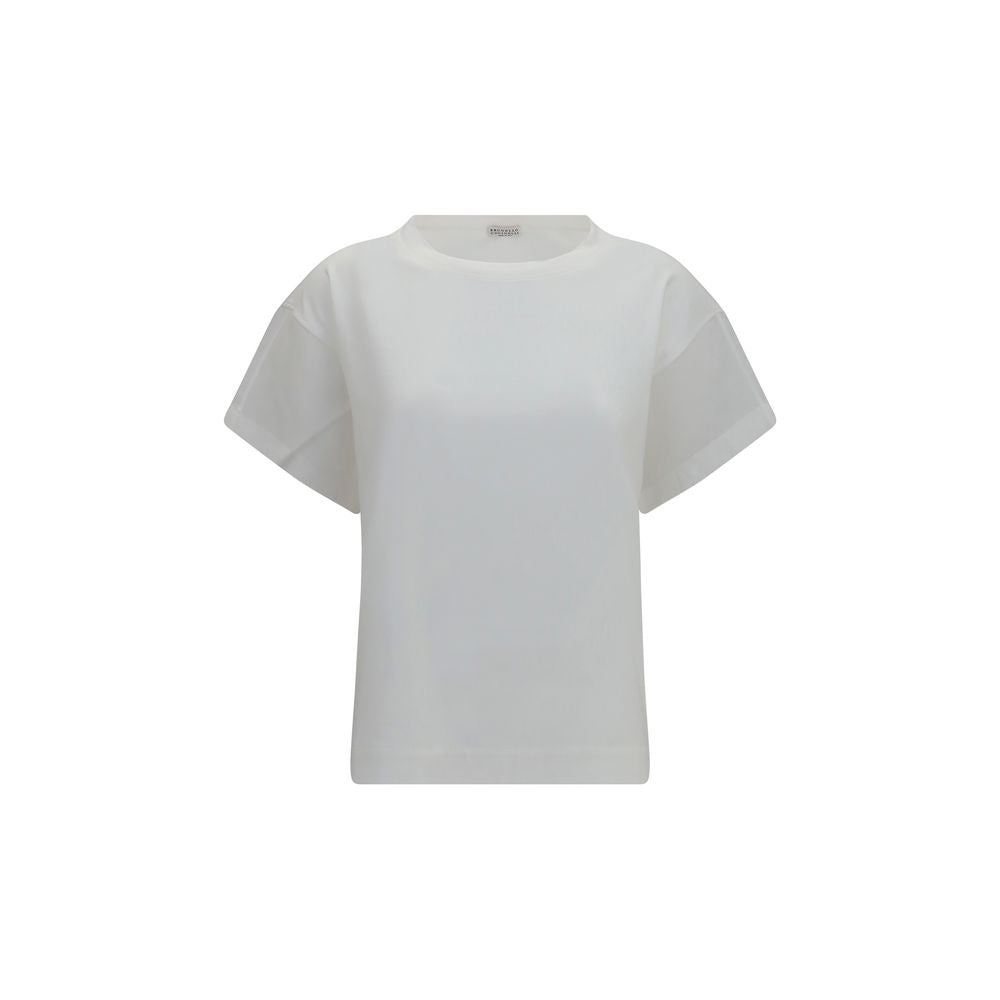 T-Shirt by Brunello Cucinelli for women in cotton transparent & white features an on trend silhouette, perfectly showcasing a on trend and crew neckline for an elevated aesthetic.