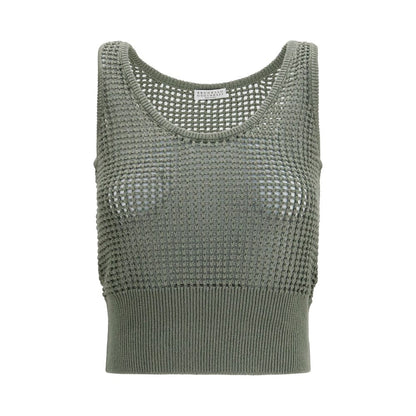 Tank Top by Brunello Cucinelli for women in polyester cotton & sequins bicolour & natural showcases a sublime silhouette, with sleeveless and round neckline details for a sublime finish.