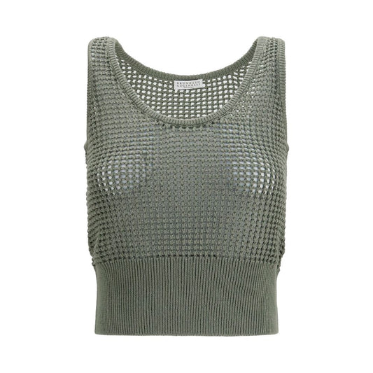 Tank Top by Brunello Cucinelli for women in polyester cotton & sequins bicolour & natural showcases a sublime silhouette, with sleeveless and round neckline details for a sublime finish.